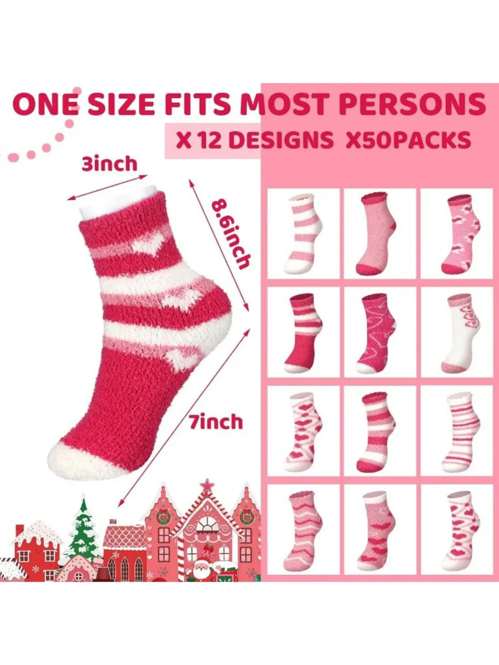50 Pairs Cozy Christmas Fuzzy Socks - Holiday Gift Bundle for Women & Men